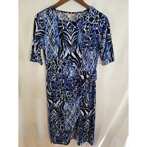 Dana Buchman Dress Size Small Blue Animal Print Sheath